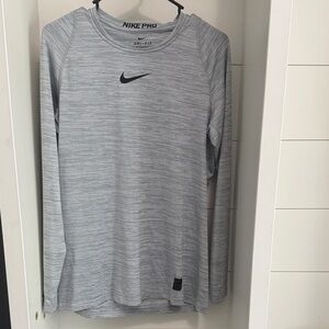 Nike Long Sleeve Dri-FIT Top - Light Gray with Black Swoosh